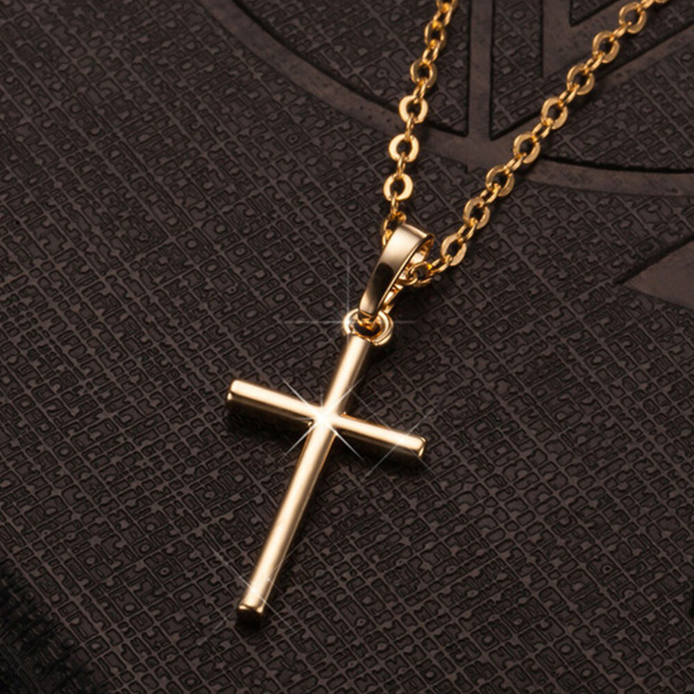 Simple Silver Gold Plated Cross Pendant Necklace Women Men’s Jewelry Gift