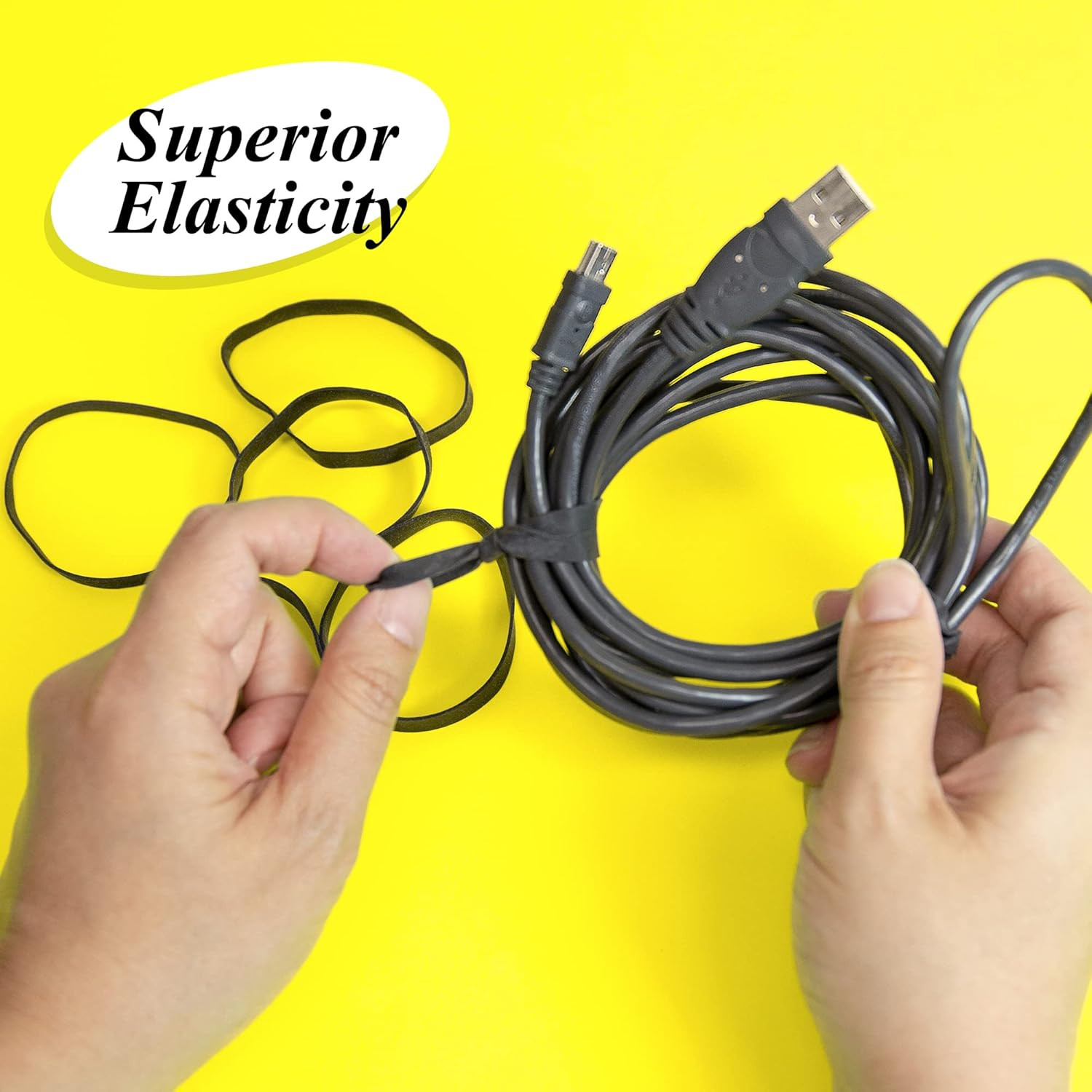 Black Rubber Bands – Assorted Sizes, Heavy Duty Elastic Bands for Money, Office,