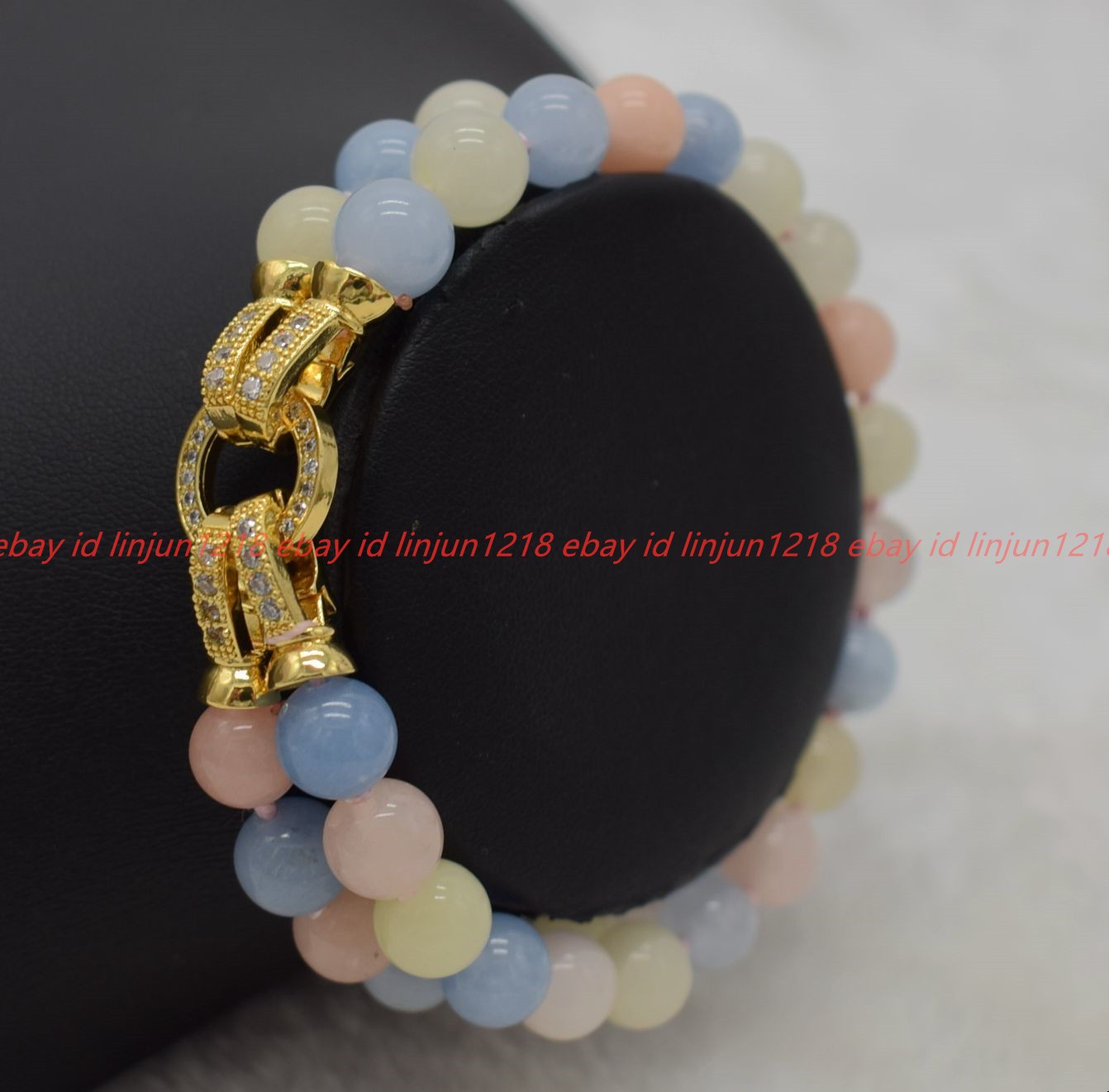 Pretty 2Rows Natural 8/10mm Colorful Morganite Gems Round Beads Bracelet 7-9in