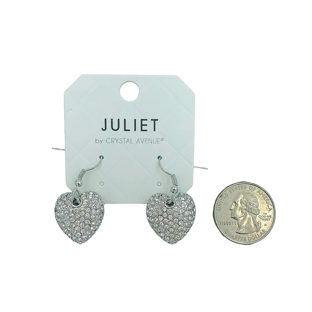 Puffy Pave Crystal Heart Earrings in Silver or Gold (0.7×0.7in)