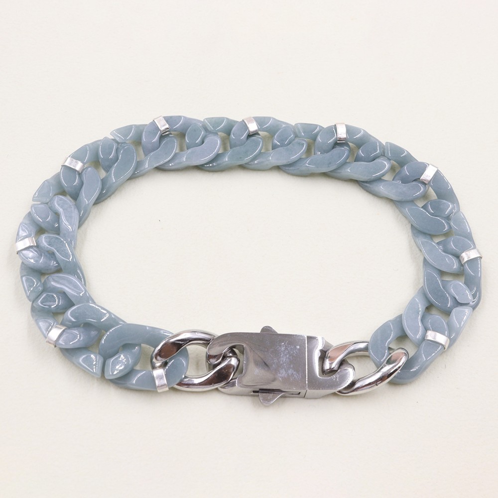 Real Grade A Natural Blue Jade Jadeite Cuban Curb Link Bracelet 5.9-8.3inch