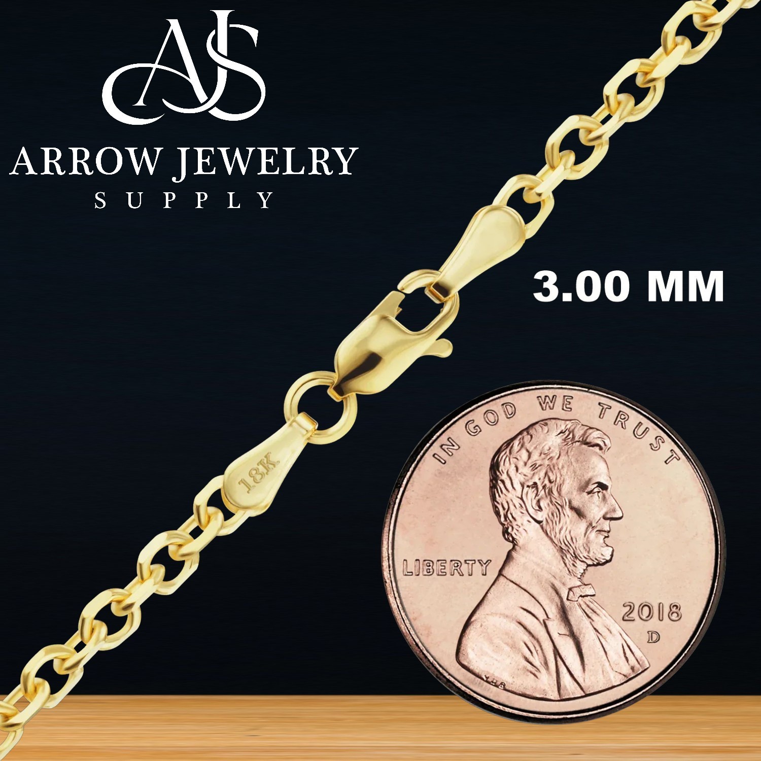 18K Solid Yellow Gold Diamond Cut Round Cable Bracelet