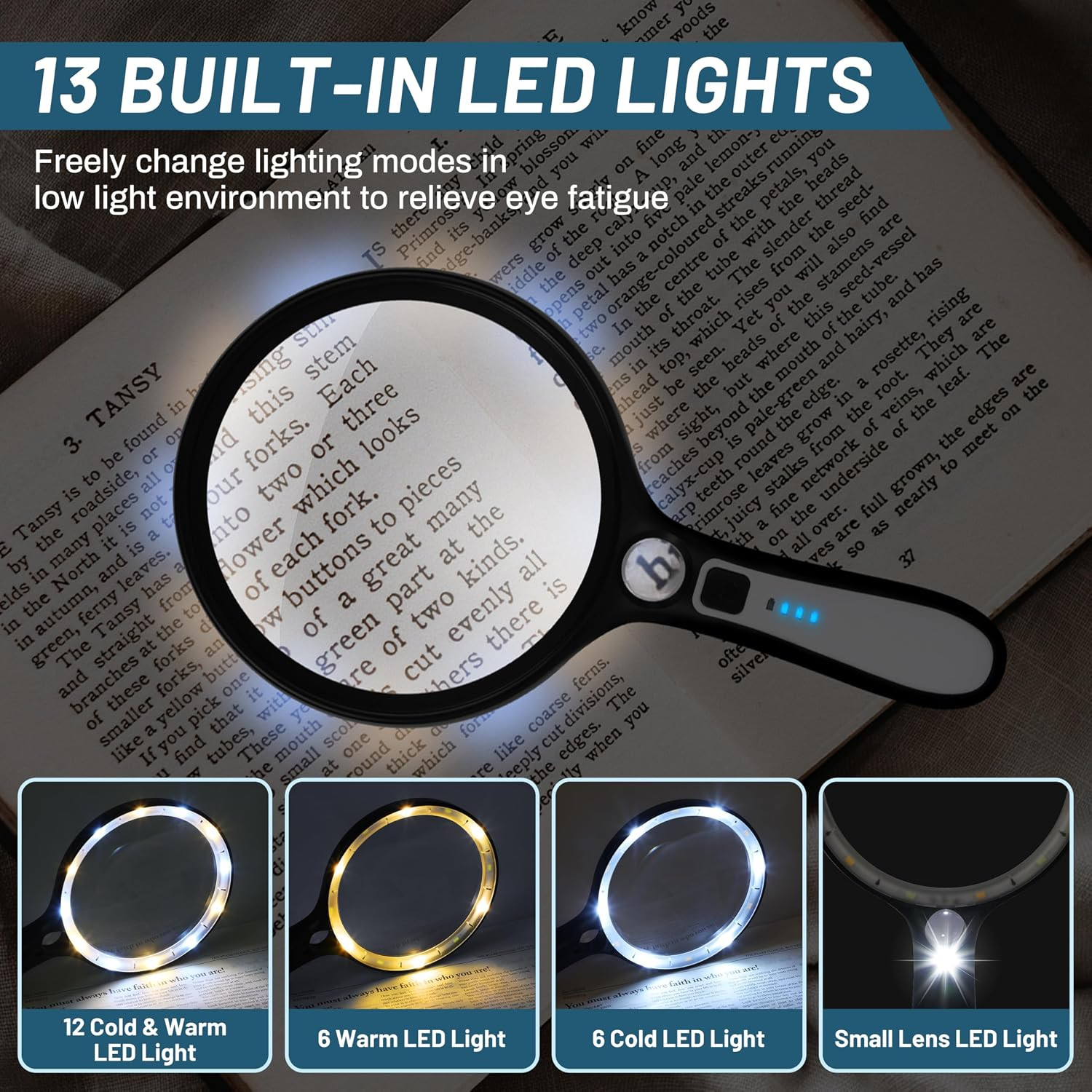 Large Magnifying Glass with Light: 10X 30X 5IN Lighted Handheld Magnifier with 1
