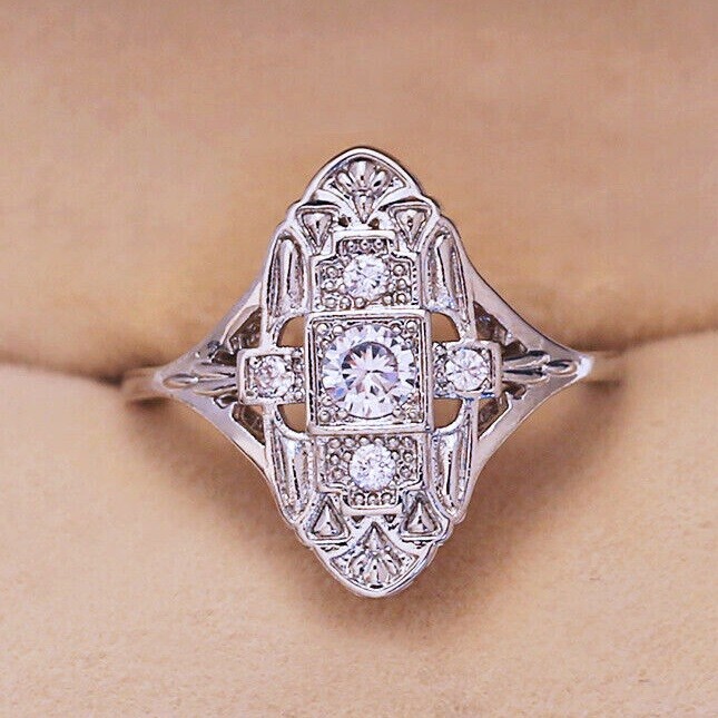 Elegant 925 Sterling Silver White Topaz Charm Wedding Engagement Ring Size 7