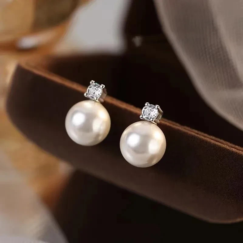 Freshwater Pearl Stud Earrings 925 Sterling Silver CZ Women Jewellery Gift