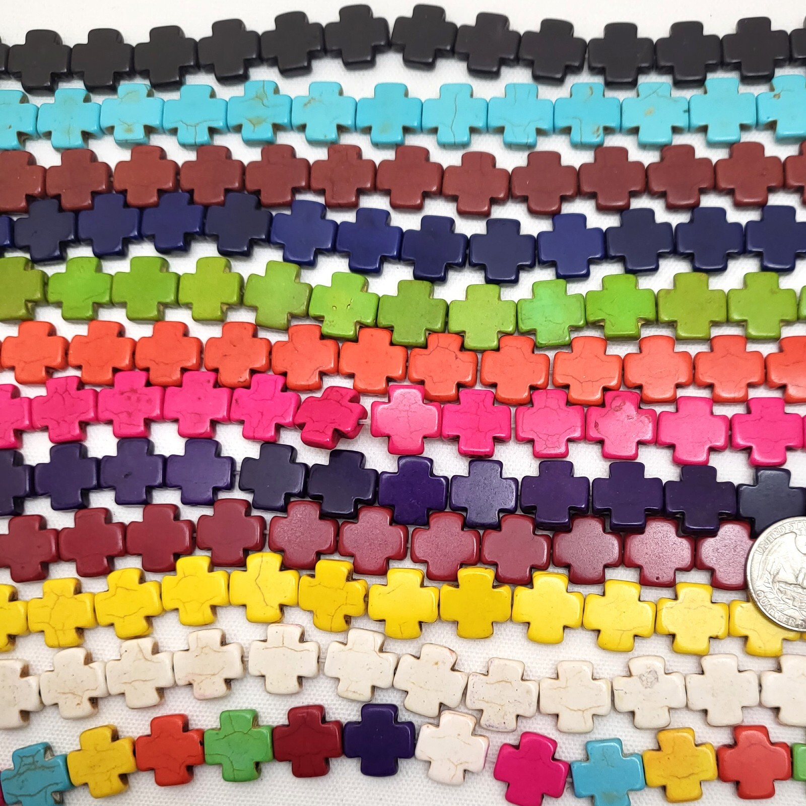 Cross Bead Square Howlite Turquoise 15mm – 45mm Yellow Black White Pink Blue 15″