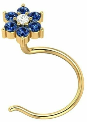 0.20CT Round Simulated Sapphire Nose Ring Piercing Pin 14K Yellow Gold Plated