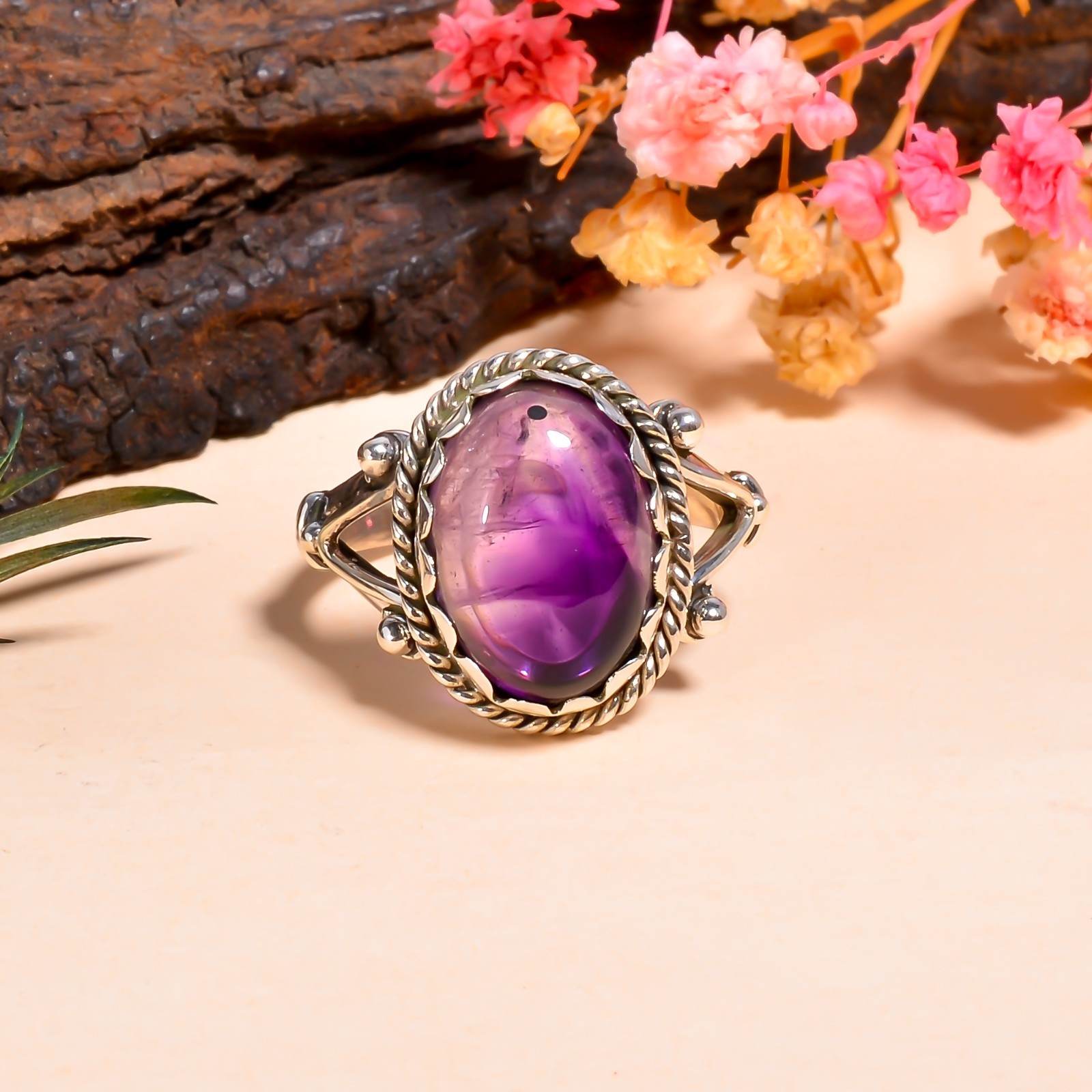Amethyst Gemstone 925 Silver Handmade Statement Ring Jewelry