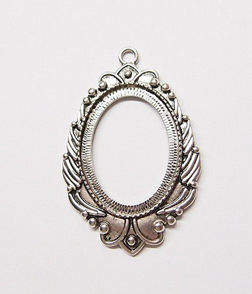 4 of 40x30mm Antique Silver Victorian Deco Beaded Laurel Wreath Pendant Settings