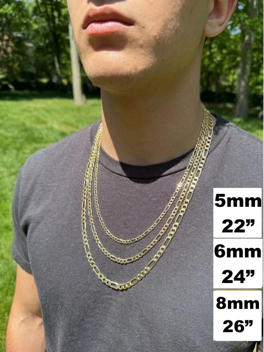 14K Yellow Gold Figaro Necklace Bracelet Chain ITALIAN Real – on Solid Silver