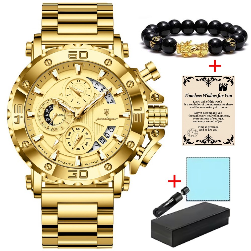 POEDAGAR Luxury Men’s Calendar Luminous Waterproof Stainless Steel Quartz Watch