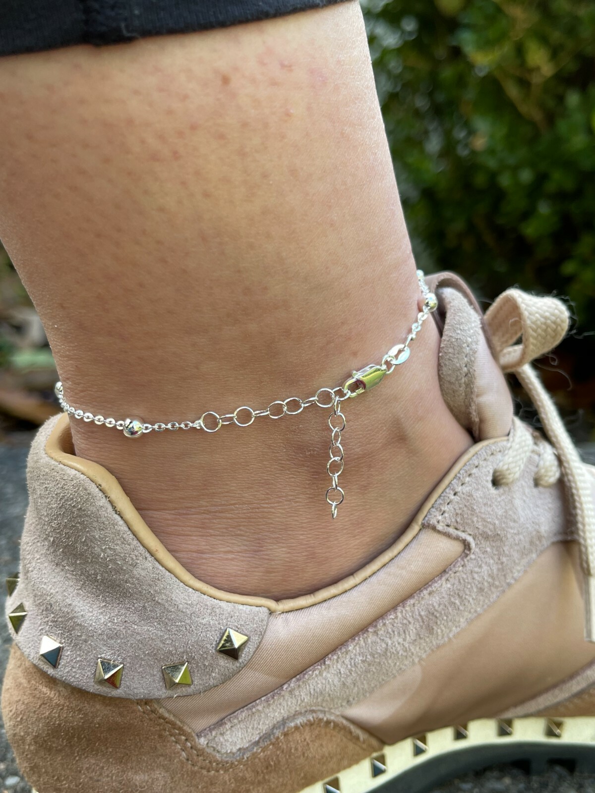 Ankle Bracelet Beaded Chain Anklet Real 925 Silver Adjustable Length 8″-11.5″