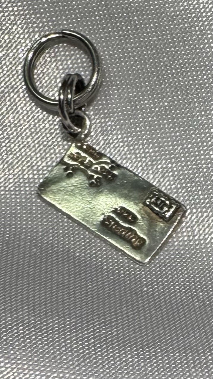Vintage Sterling Silver Envelope Dangle Charm w/Hearts•Split Ring Closure•
