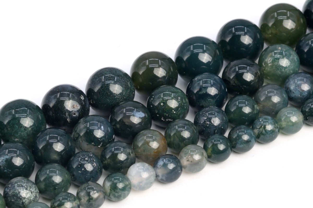 Natural Green Moss Agate Beads Grade AAA Round Loose Beads 3/4/6/8/10/12/15-16MM