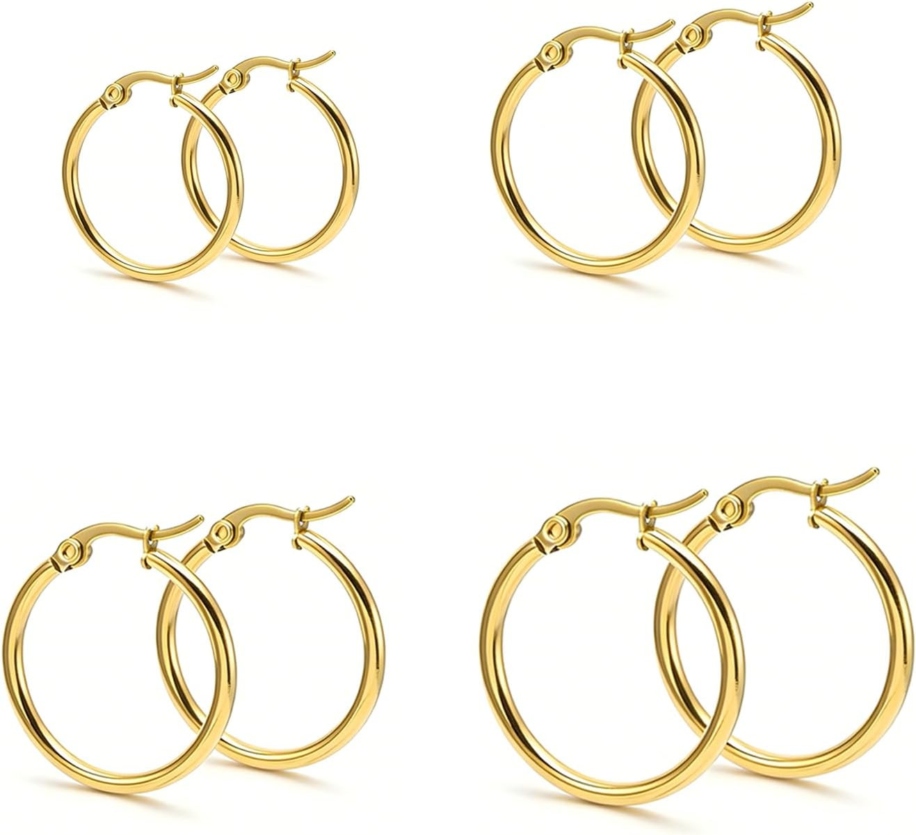 4 Pairs Gold Silver Hoop Earrings Set, 14K Gold Plated 316L Stainless Steel Hugg