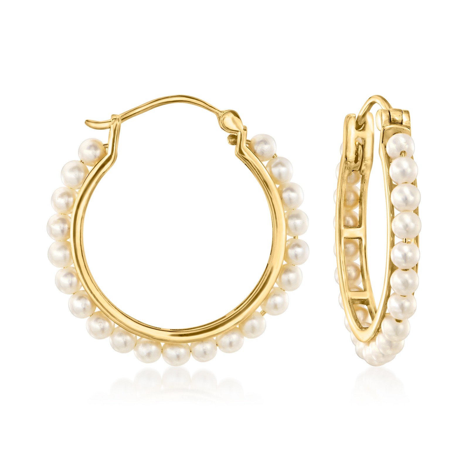 3-3.5mm Cultured Pearl Hoop Earrings in 18kt Gold Over Sterling. 1 1/4 inches