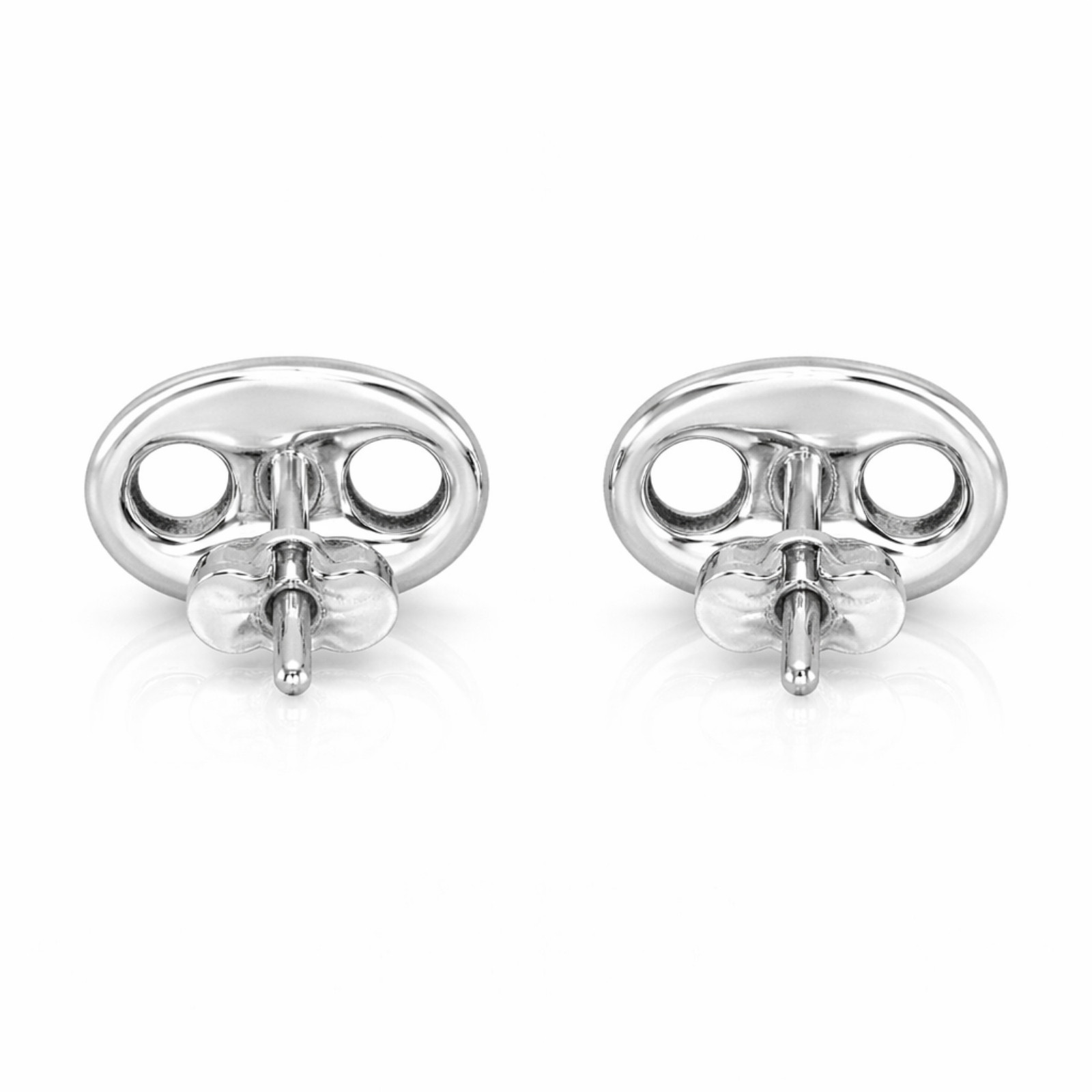 925 Sterling Silver Puffed Mariner Stud Earrings Link Women Earring