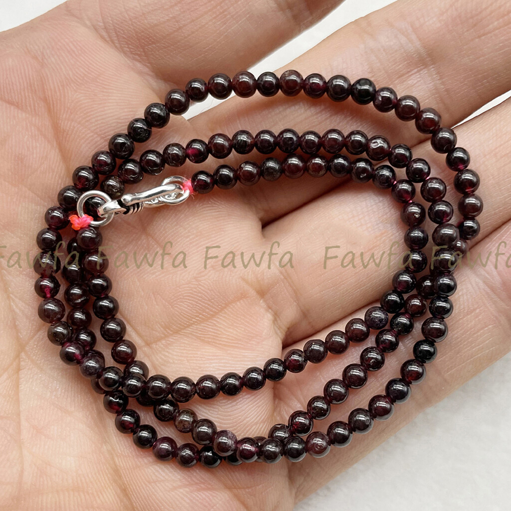 3MM Natural Dark Red Garnet Smooth Round Gems Beads Necklace 16-36″ Silver Clasp