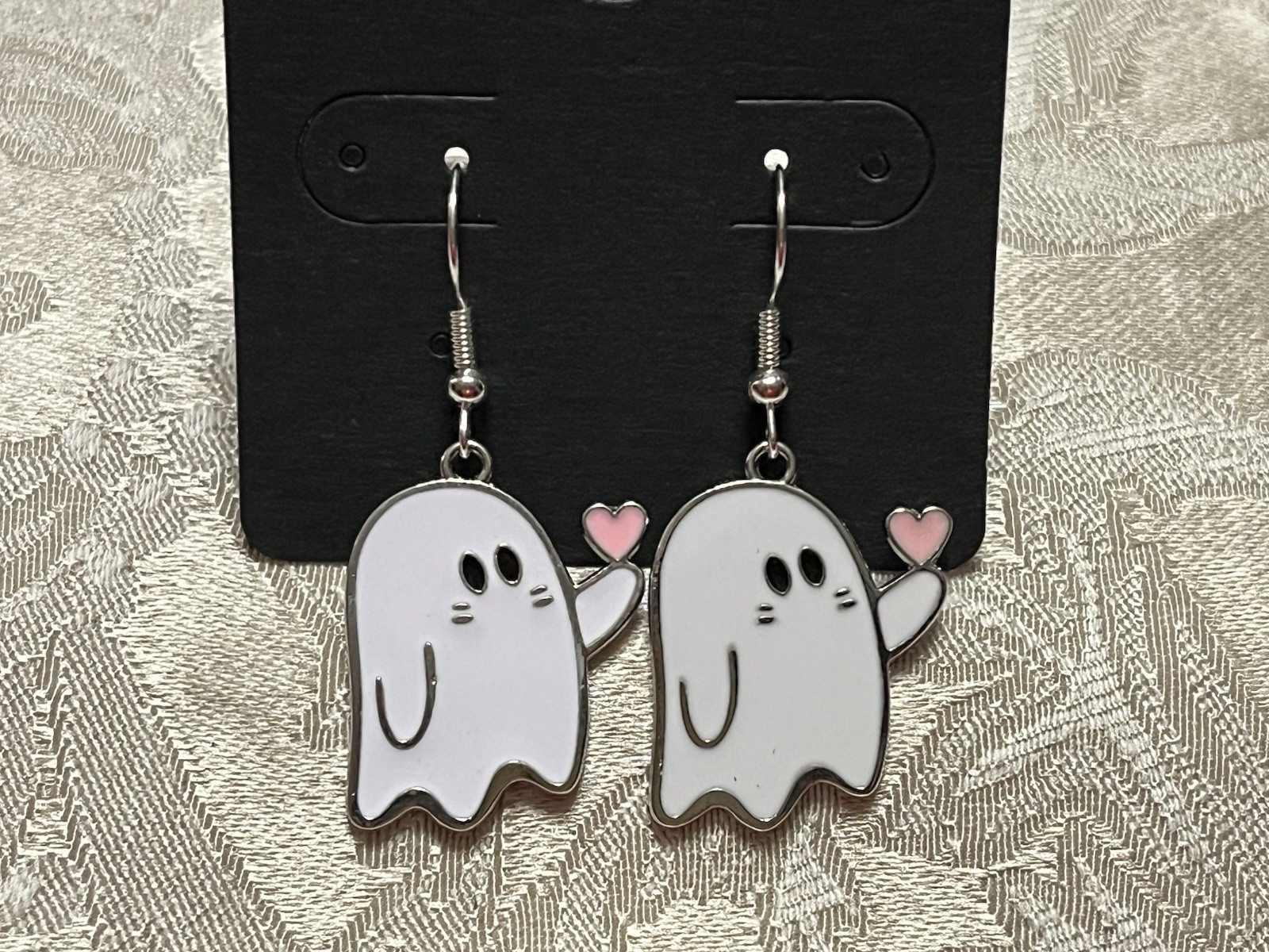 Vintage Ghost Heart Halloween Silver Dangle Fashion Bohemian Casual Fun Earrings