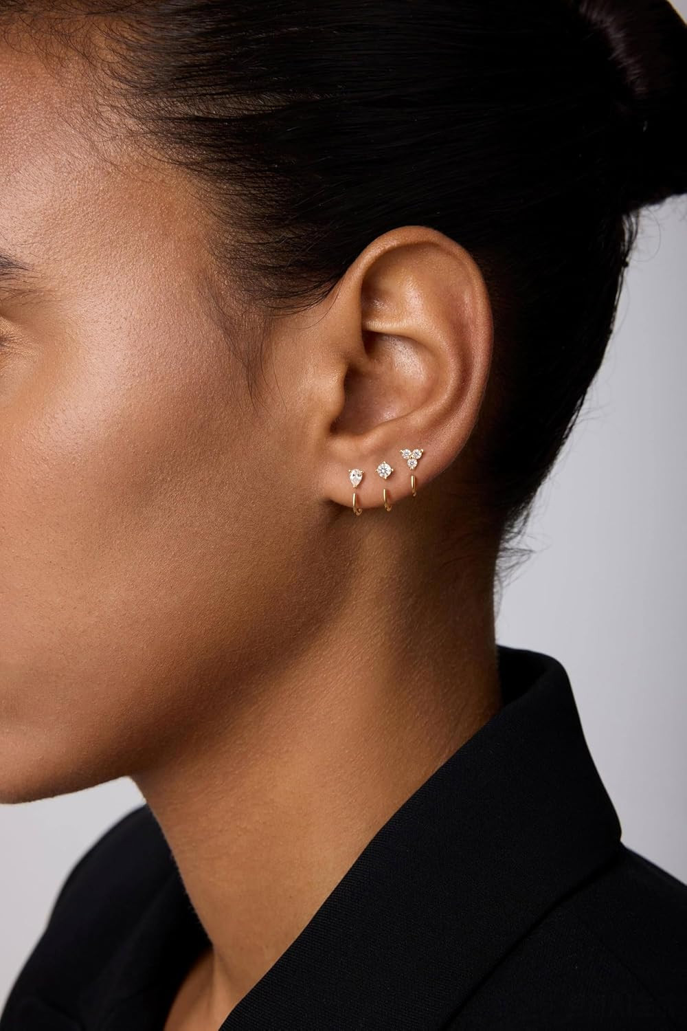 3 Pairs Backless Half Hoop Huggie Earrings,14K Gold Plated Small Open Hoops Earr