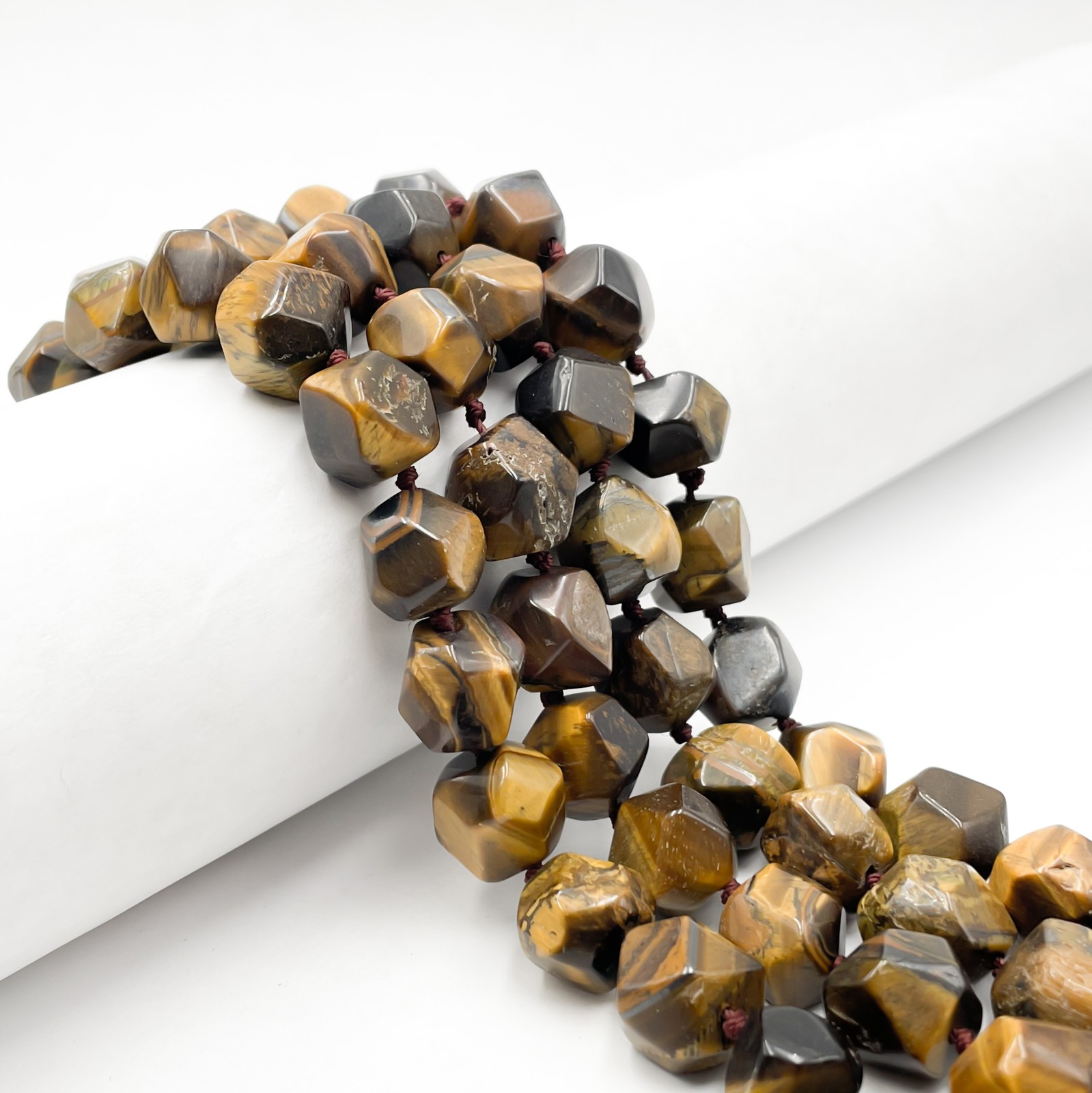 Natural Yellow Tiger Eye Smooth Faceted Nugget Chunks Approx. 10-15mm 64″ Strand