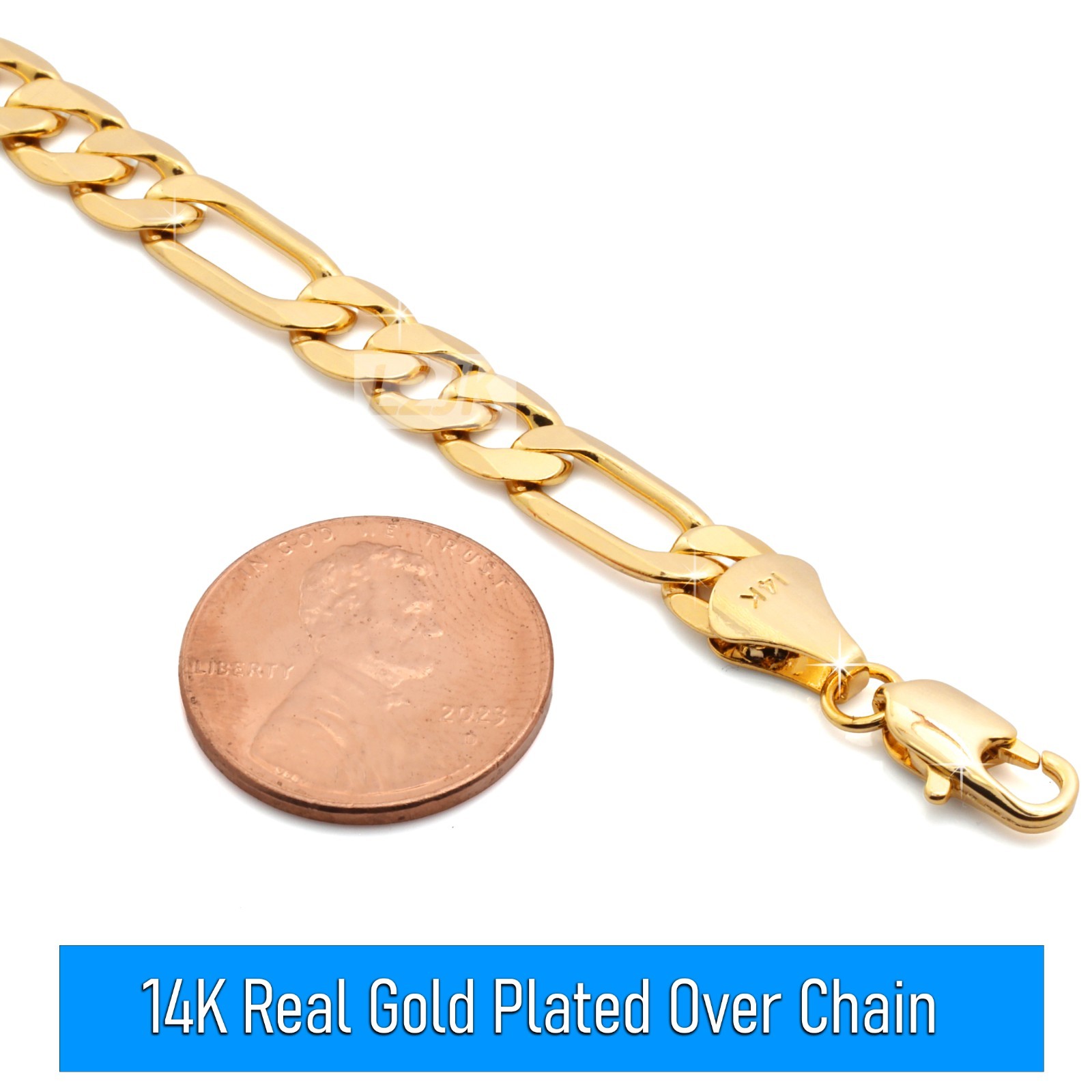 Italy Figaro Chain Link 14K Gold Plated 7mm 24″ Hip Hop Fashion For Men’ & Women