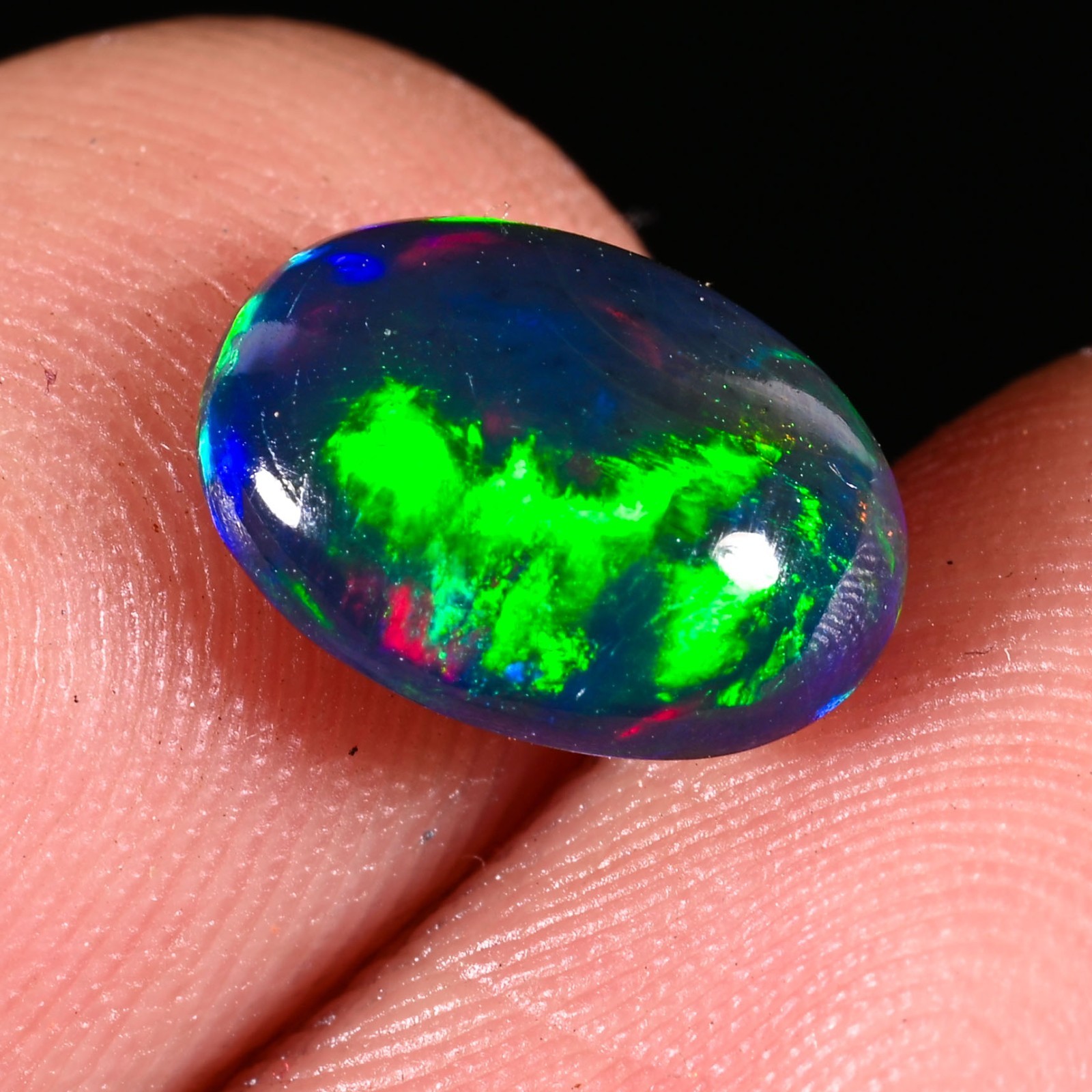1.35 Ct Natural Ethiopian Multi Fire Black Opal Cabs Loose Gemstone 10X7X3 MM