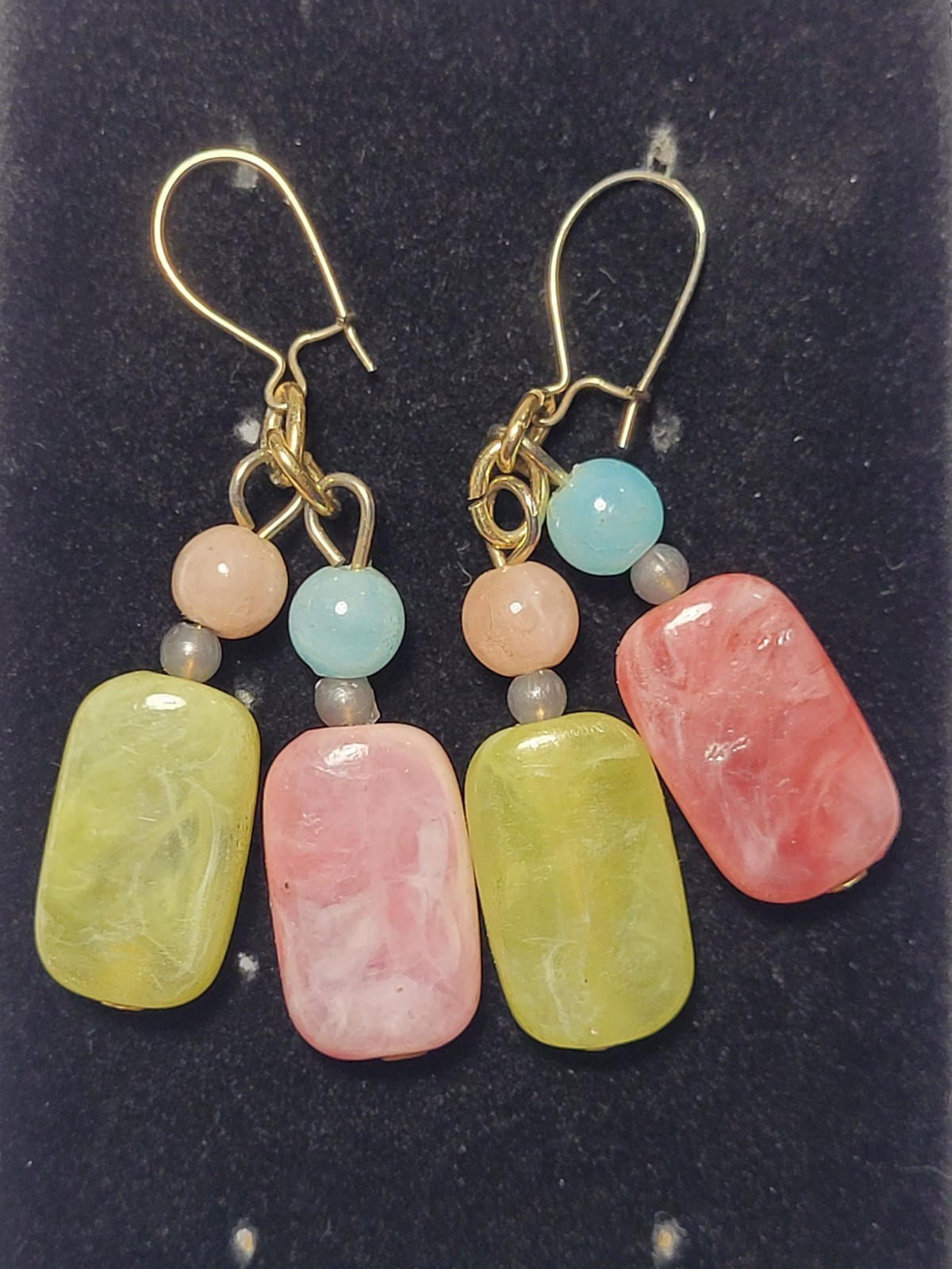 Natural Quartz Earrings Multicolored Beaded Goldtone Wire Hook Fashion Jewelry