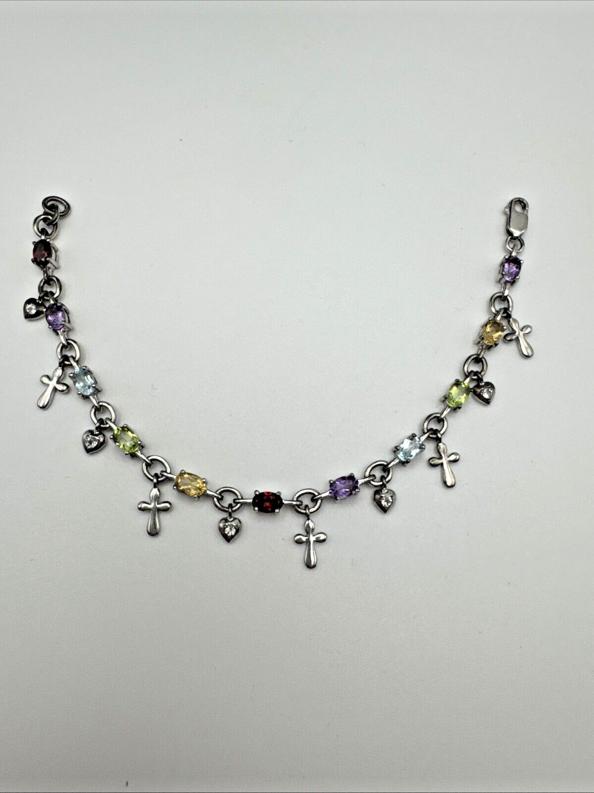 GemsTV Multi-Gem Cross/Heart 7.5″ Bracelet 11.4g