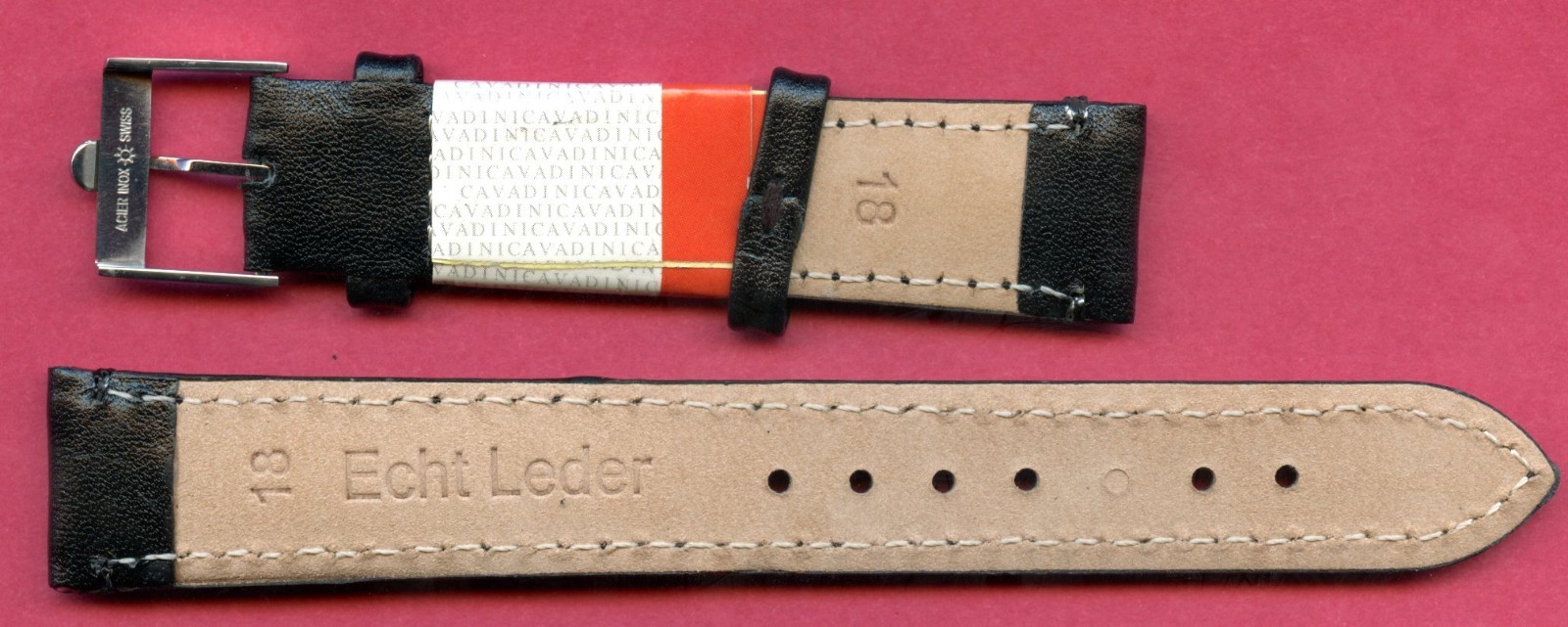 GENUINE BLACK LEATHER CAVADINI STRAP 17mm or 18mm & VINTAGE OMEGA STEEL BUCKLE