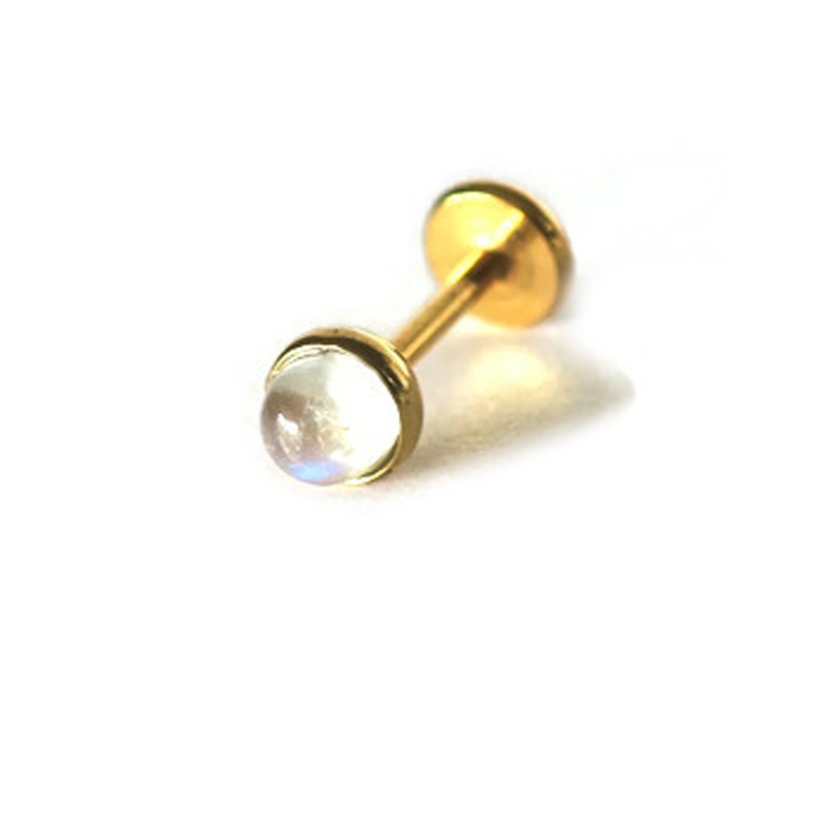 18GTiny Genuine Rainbow Moonstone Titanium Threadless Stud Earring Handmade inUS