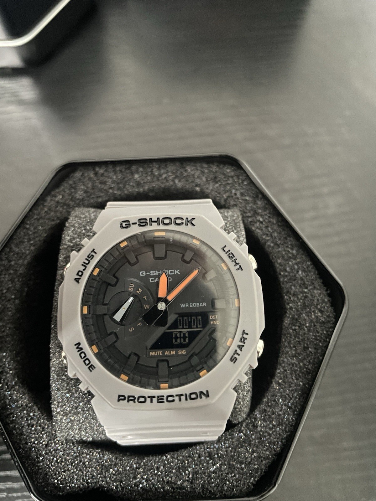 Casio G-SHOCK Analog-Digital 200m White Resin Strap Black Dial Alarm
