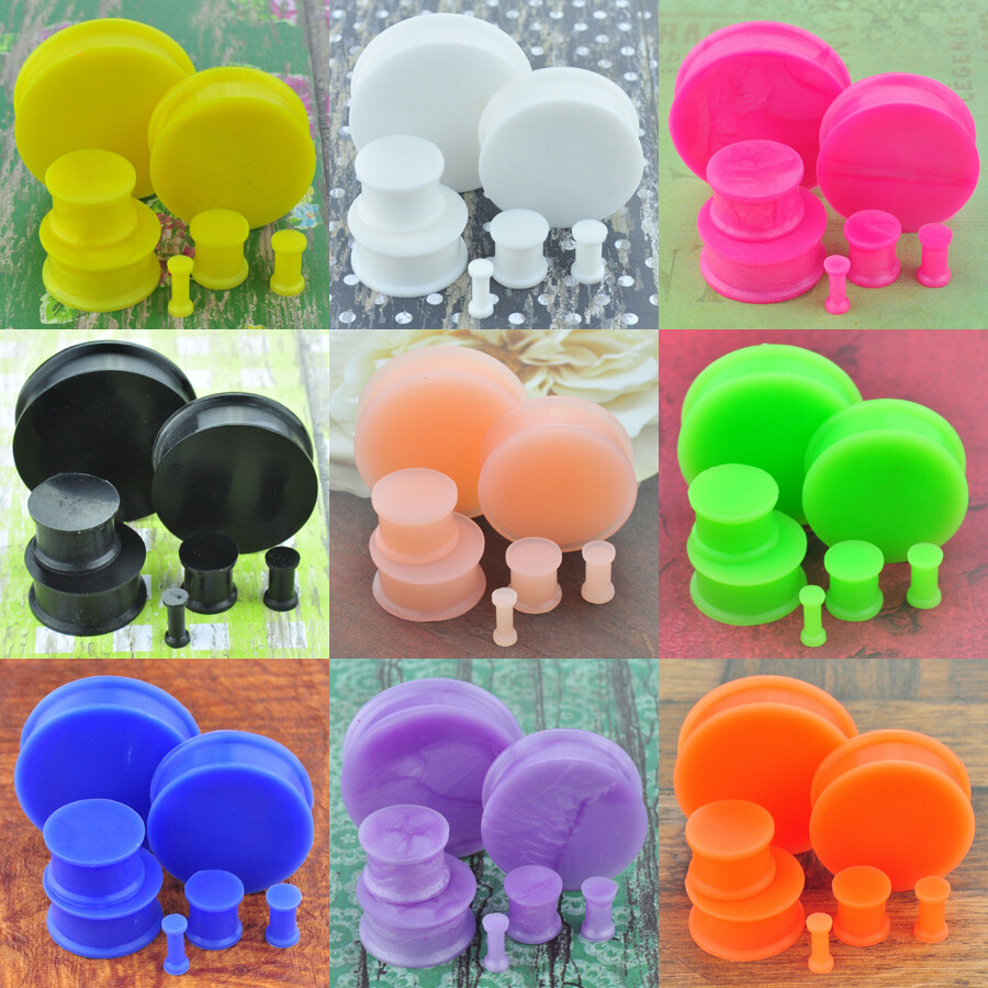 2 Pcs Solid Silicone Plugs Flexible Ear Gauges Expandar Stretcher Body Piercings