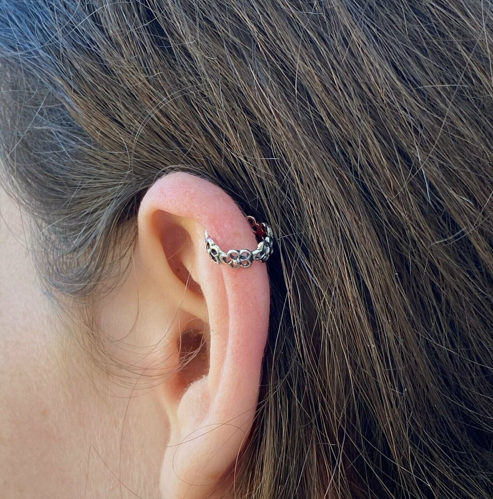 Sterling silver tiny flower wreath earring cuff