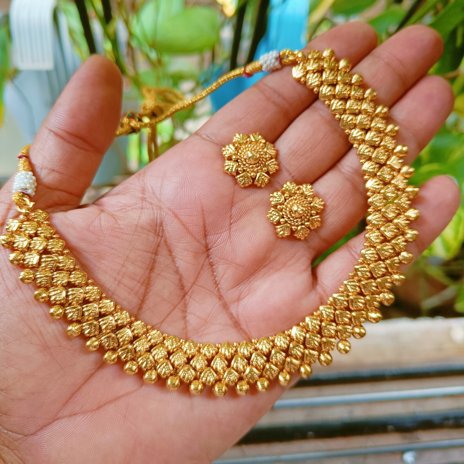 22K Gold Plated Bollywood Indian Wedding Necklace Earrings Beautiful Jewelry Set