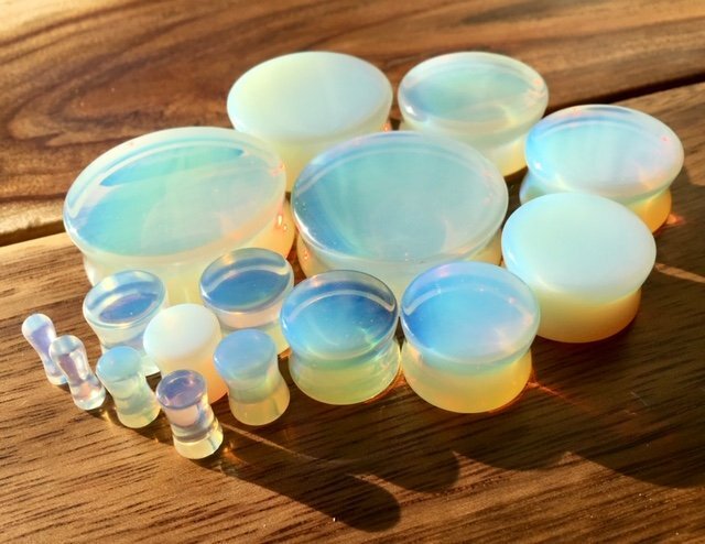 PAIR Opalite Opalescent Stone Moonstone Plugs Gauges – up to 38mm available!
