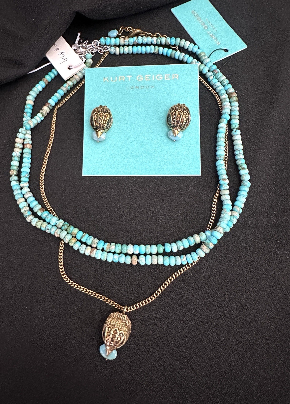Kurt Geiger Jewelry Set / Eagle Head/Necklace Earrings/ Brass /Turquoise