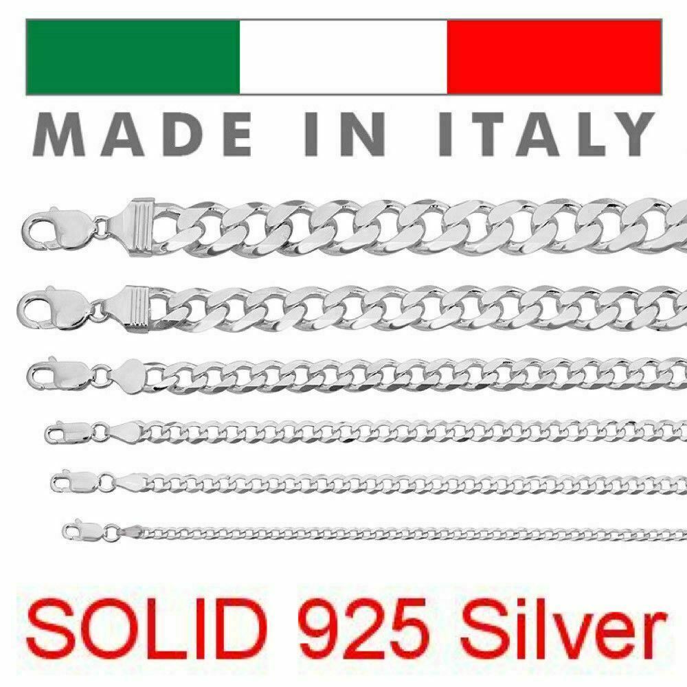 Real Solid 925 Sterling Silver Cuban Chain Men’s Women’s 2-16mm Italy Necklace