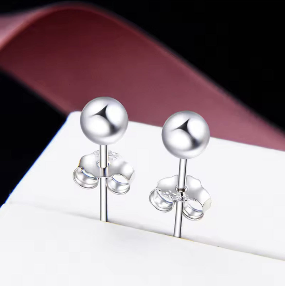 S925 Sterling Silver Round Ball Stud Earrings