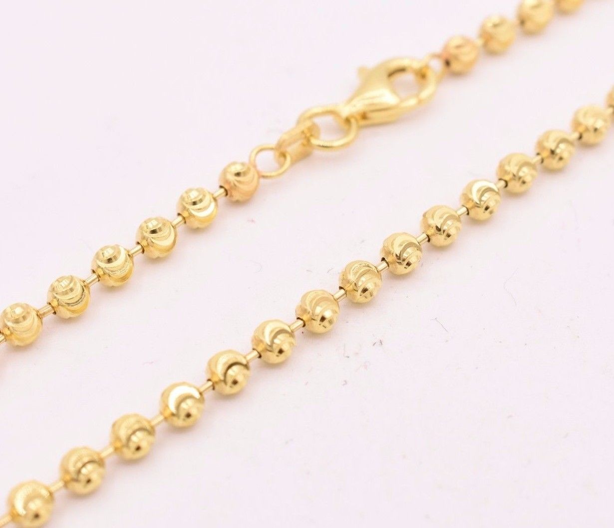 3mm Moon Cut Ball Bead Chain Necklace Solid 14K Yellow Gold-Plated Silver 925