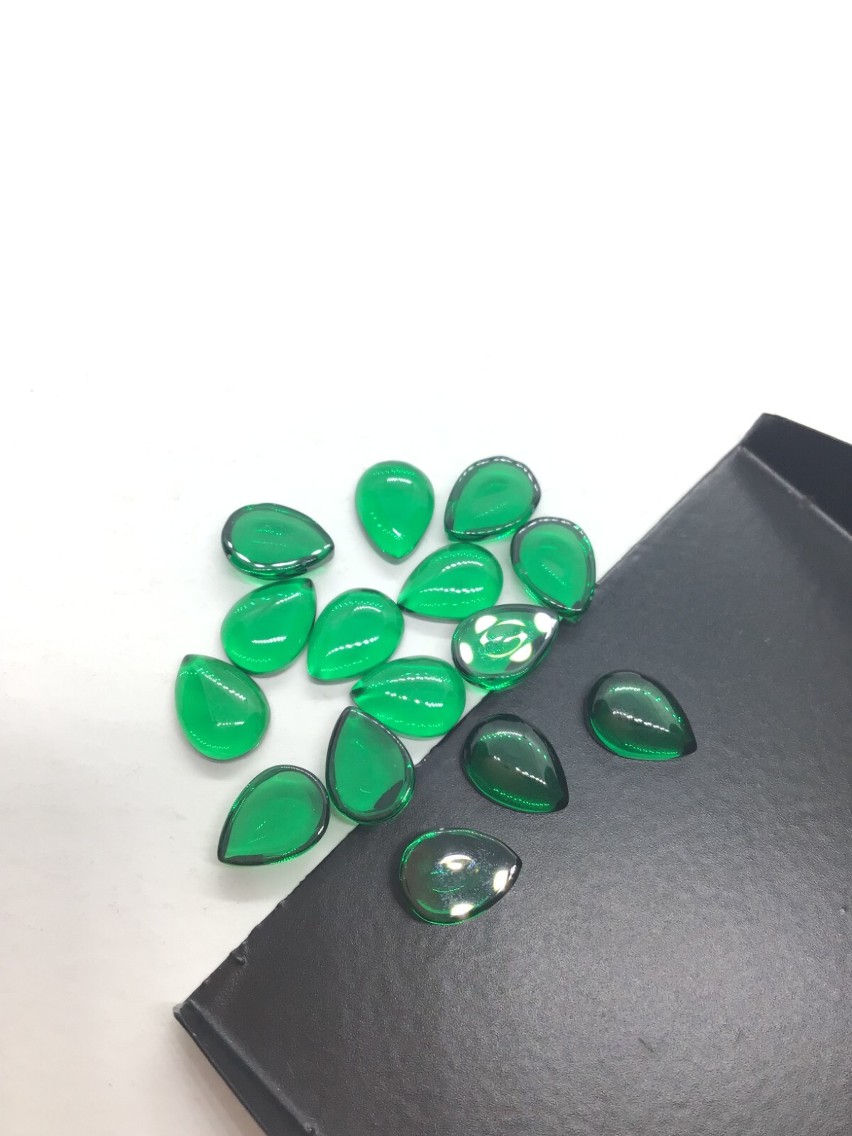 AAA Green Emerald Pear Flat Back Cabochon Synthetic Loose Gemstone Calibrated