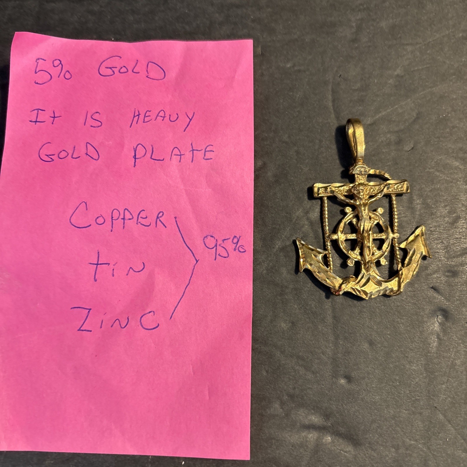 Gold Mariners Cross Crucifix Anchor Pendant Heavy Gold Plate 5%gold Read