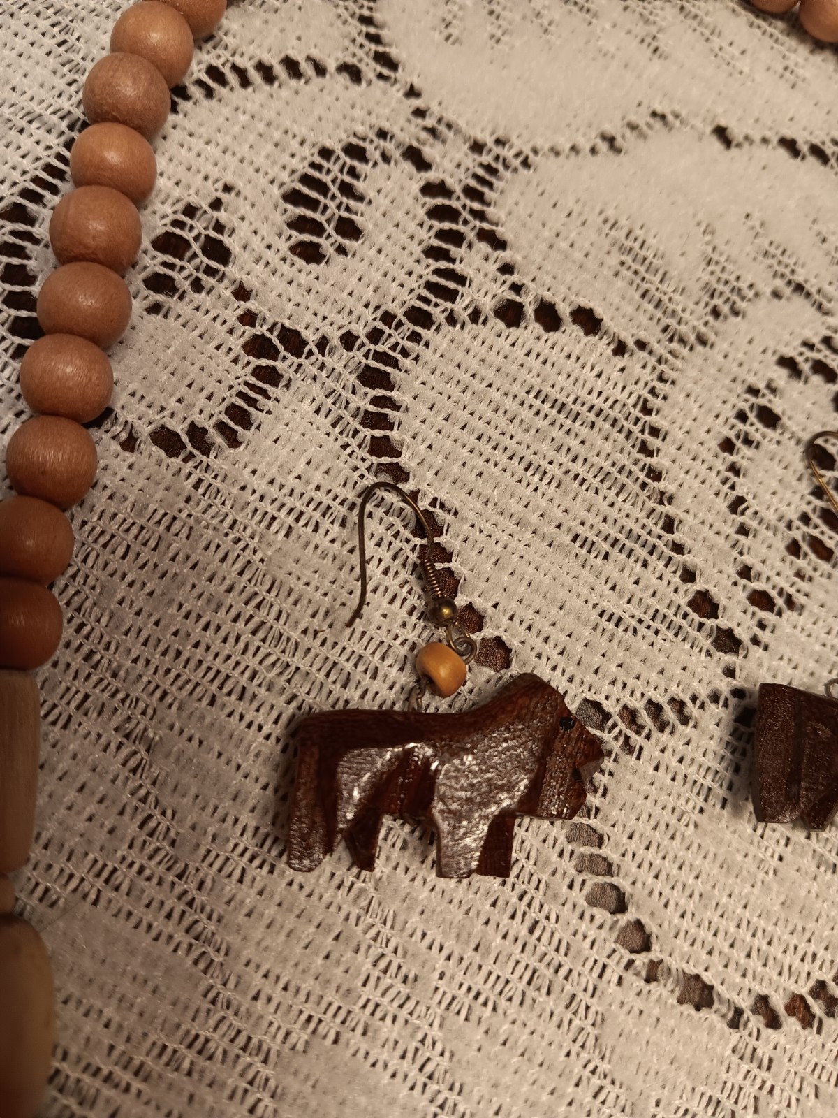 Tribal Necklace And Earring Set Animals, Chunky, Wooden, Bohemian