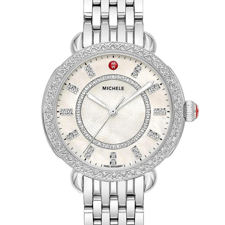 Michele Sidney Classic Steel Diamond Dial Diamond Bezel Lady Watch MWW30B000001