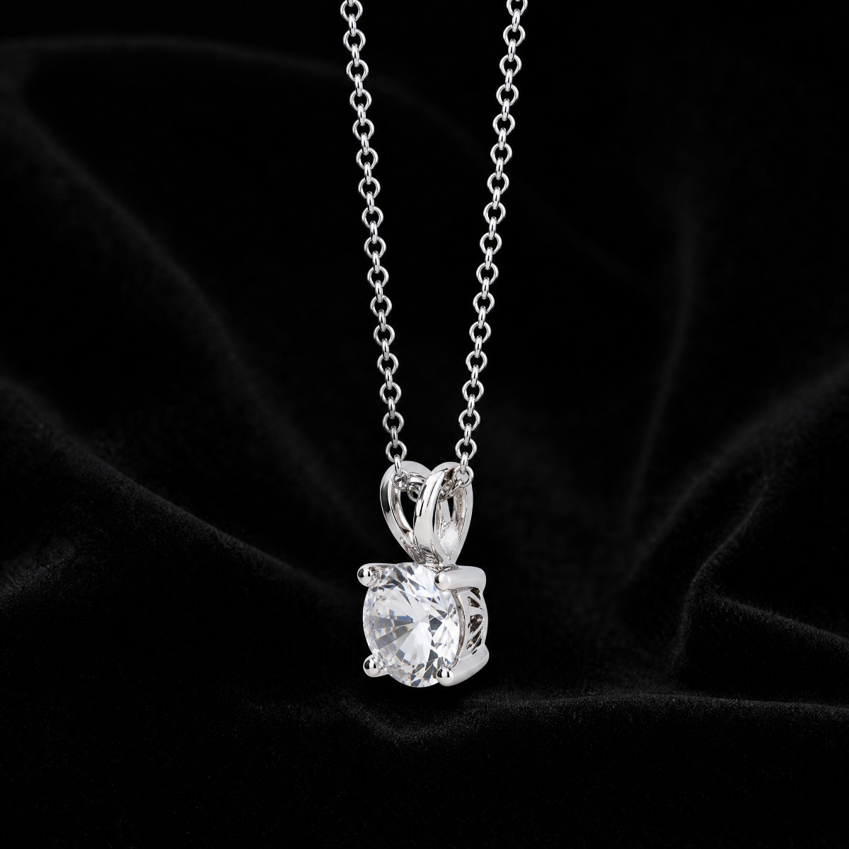 Sterling Silver 925 Round Cut 2Ct Cubic Zirconia Solitaire Pendant Necklance 18″