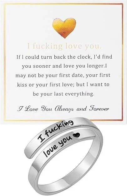 I F♡Cking Love You Ring for Women, Hope Rings Adjustable Stainless Steel Silver