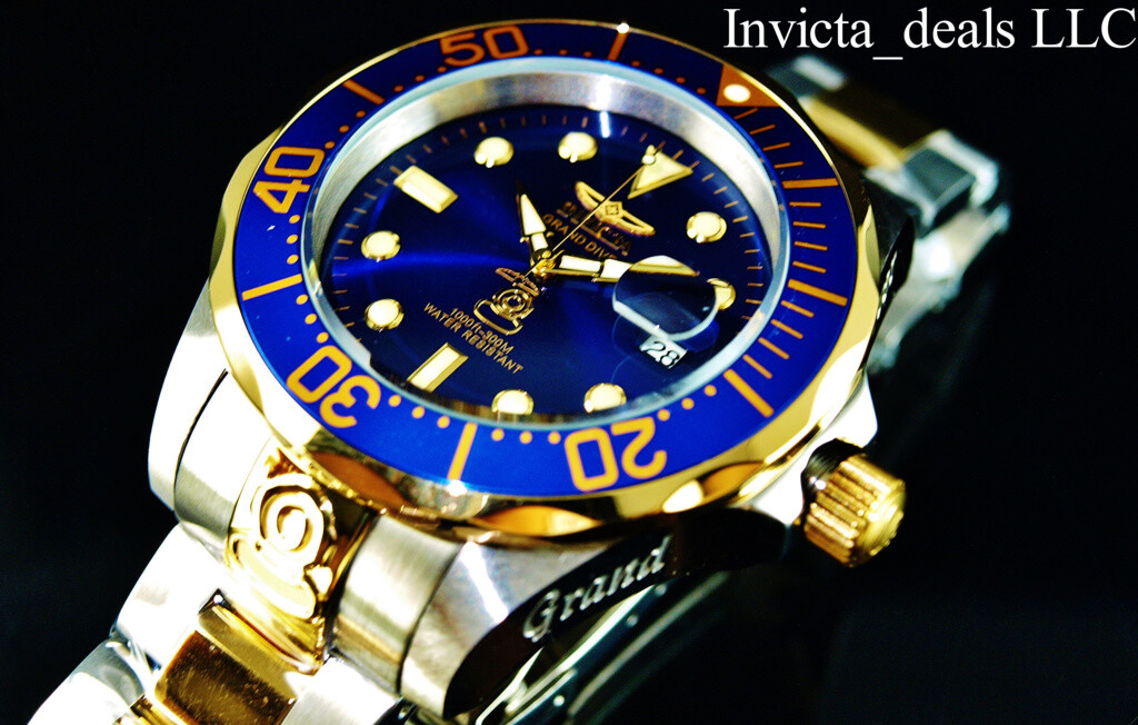 Invicta Men’s 47mm GRAND DIVER Automatic Blue Dial Gold Plated Two Tone SS Watch