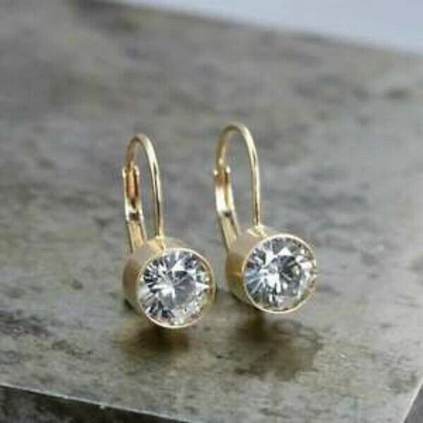 2Ct Lab Created Diamond Bezel Drop/Dangle Earrings 14k Yellow Gold Finish