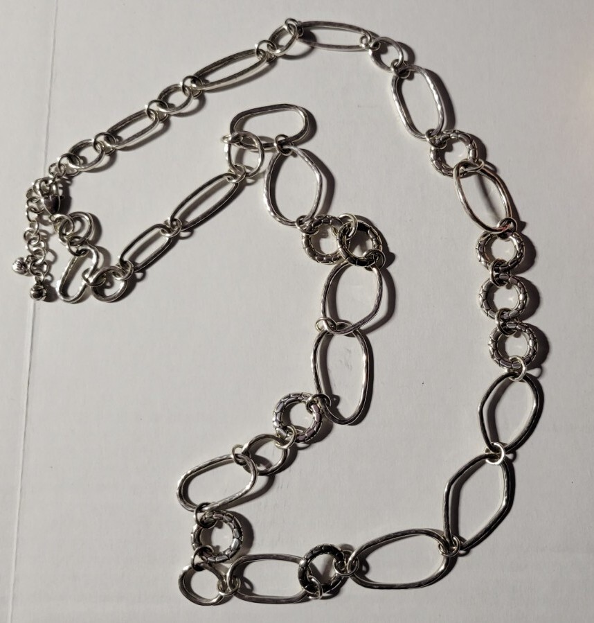 Brighton PEBBLE LINK Silver Open Oval Round Link Long Necklace, NWOT, w/Tin