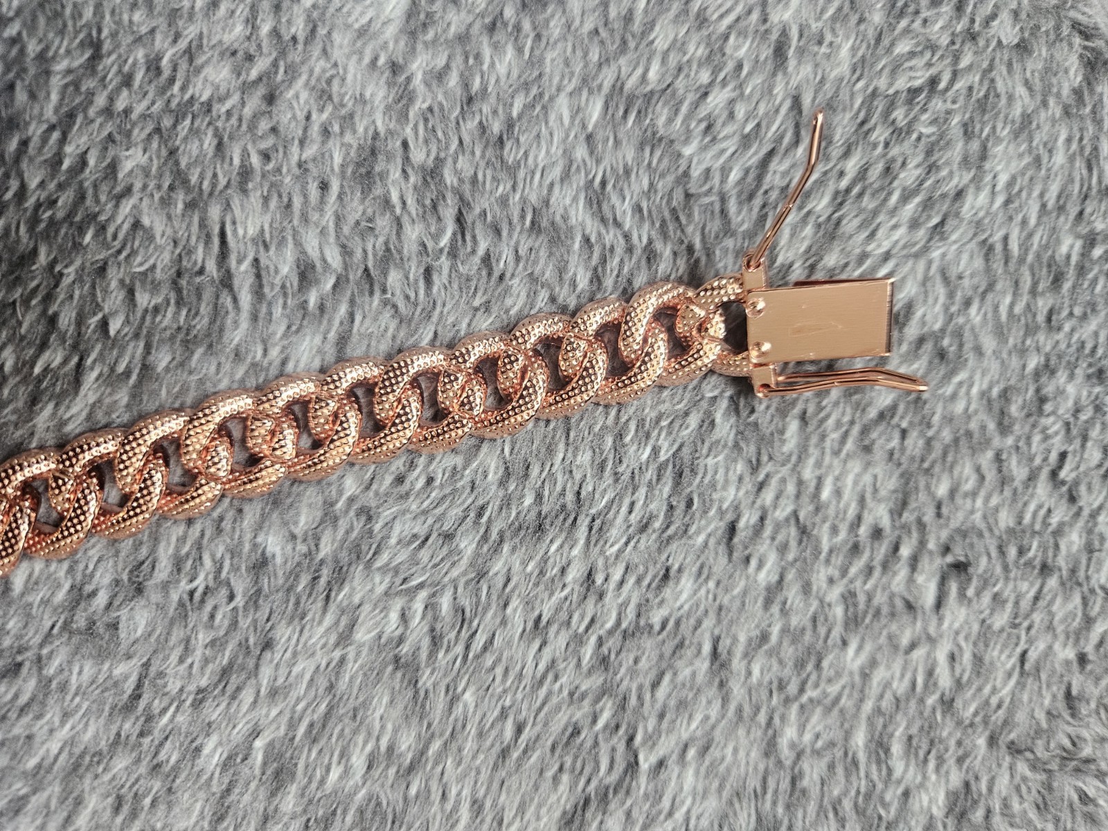 Rose Gold Tone Cuban Link Necklace & Bracelet Jewelry Set w/ Clear CZ